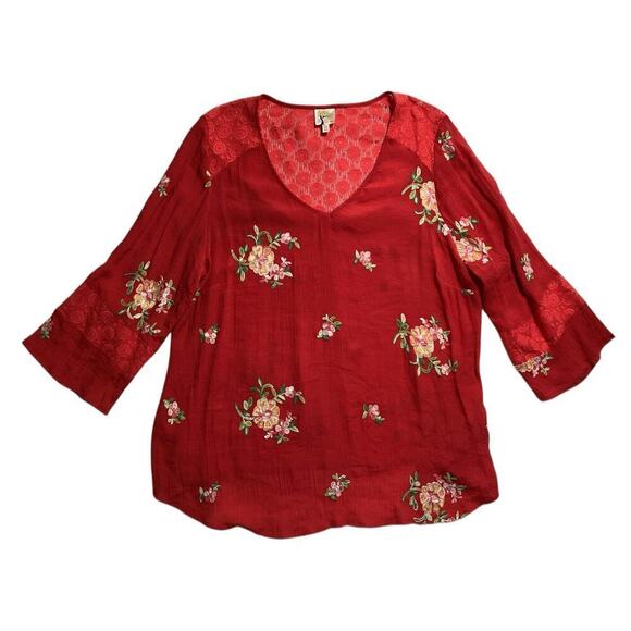 Fig & Flower Anthropologie Embroidered Floral Blouse,V-neckline, 3/4 sleeves 3X - Picture 2 of 7
